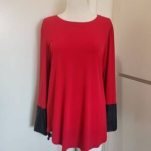 Peter Nygard Knit Red/Black Tunic Length Long Sleeve Pullover, NWOT, M